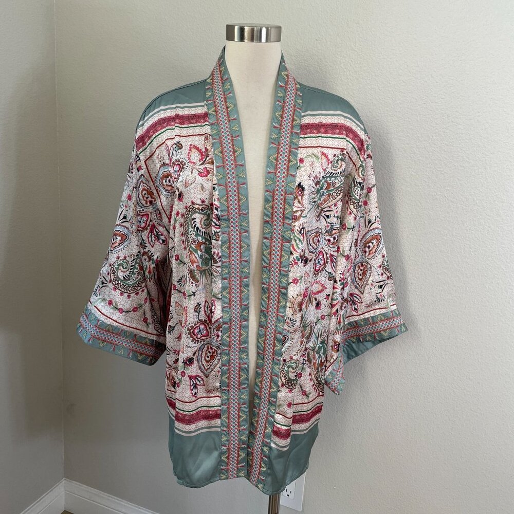 Paparazzi L/XL Kimono Jacket‎ Open Front Boho Embroidered Floral Paisley Print
